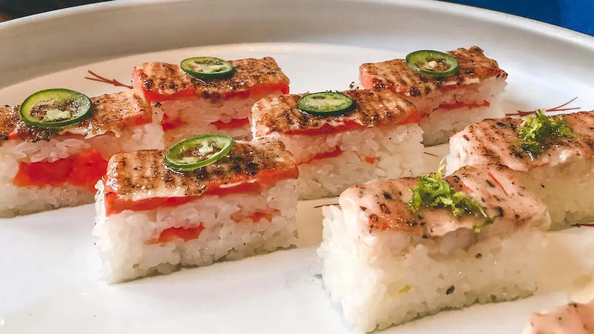 plate of aburi sushi at Miku in vancouver