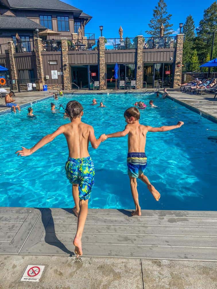 jumping in the pool at copper point resort