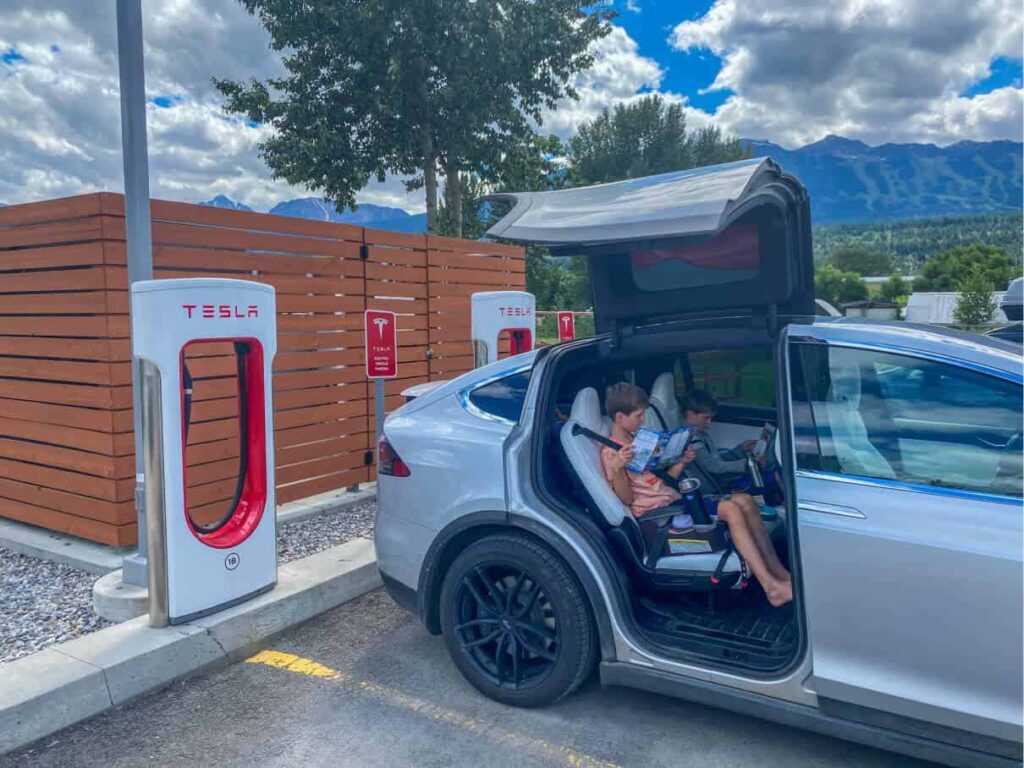 charging our Tesla in Golden, BC