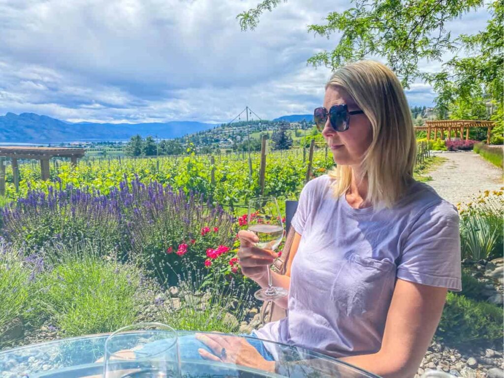 enjoying wine on the patio