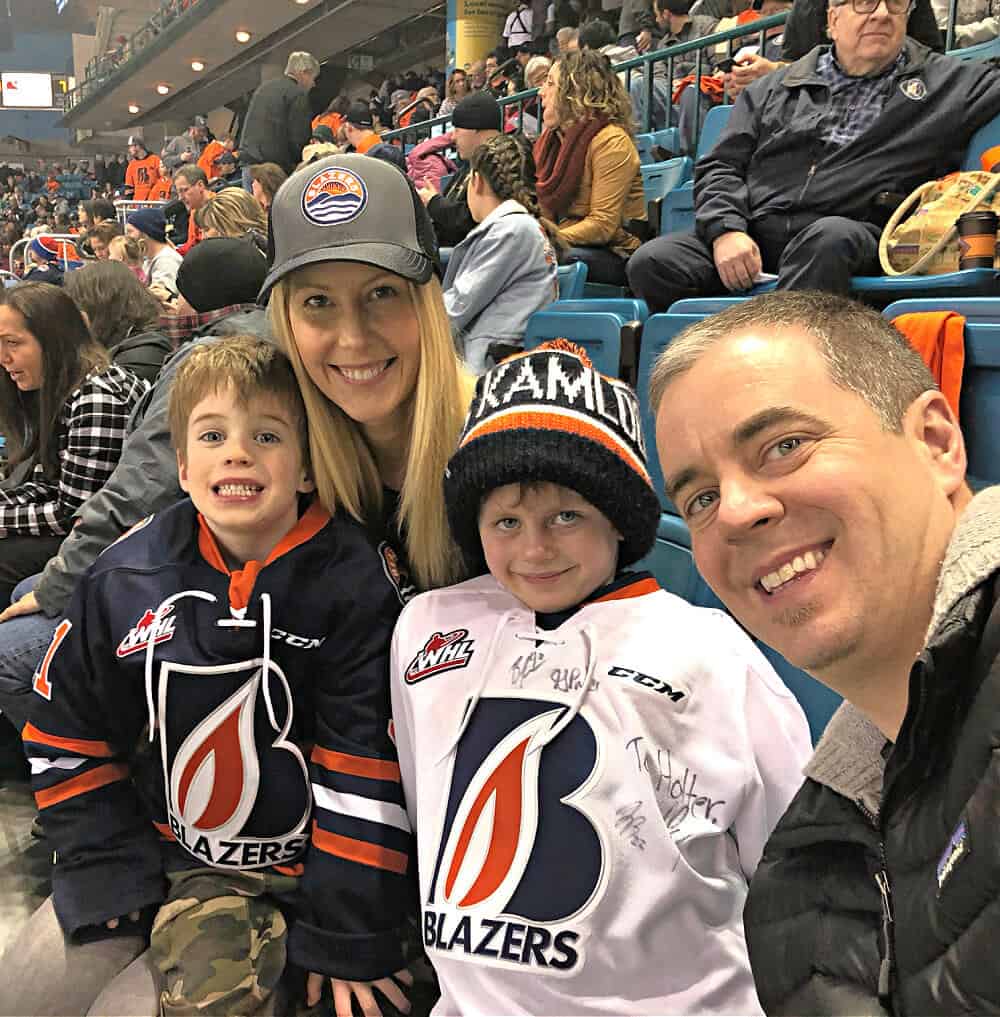 family at hockey game