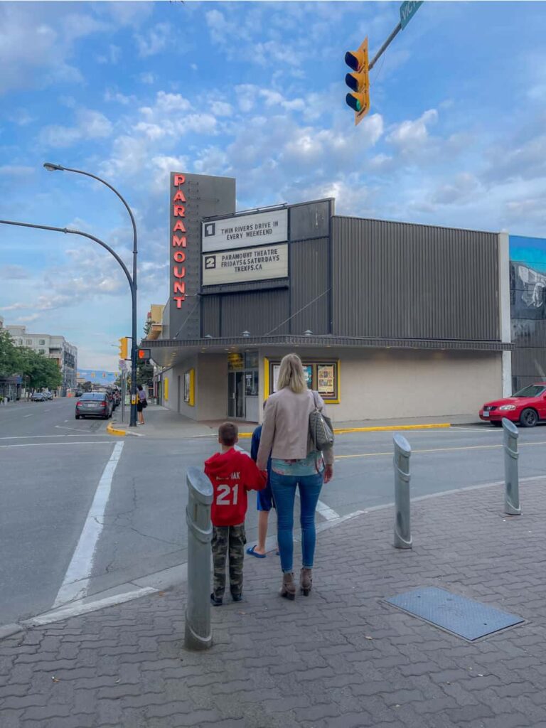 family outside movie theatre in kamloops