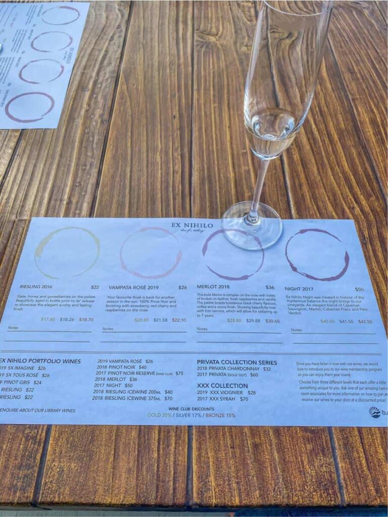 wine tasting menu